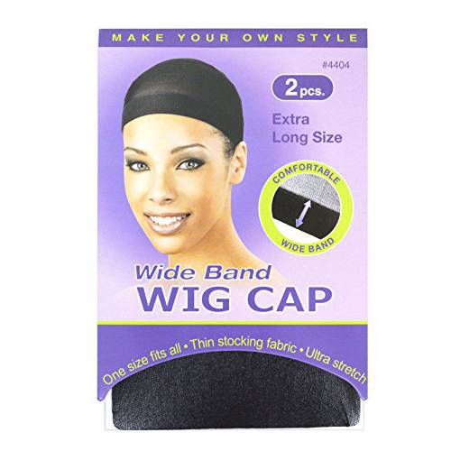 Annie Wide Band Wig Cap, Black, 2 pieces