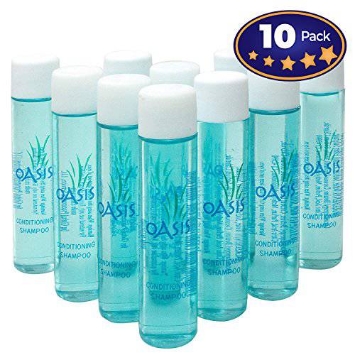 High-End Mini Hotel 2-in-1 Shampoo & Conditioner 10 Pack by Oasis. Leak-Free, Travel-Size Value Set. Light & Compact for Extended Traveling, Hiking, Camping & Backpacking. Thin, Water-Tight Bottles.