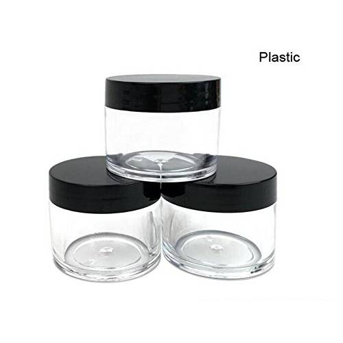 30g 30ml/1oz Refillable Black and White Plastic Screw Cap Lid with Clear Base Empty Cosmetic Jars for Nail Powder Bottles Eye Shadow Container Lot Powder Storage Container (Pack of 10) (Black Lid)