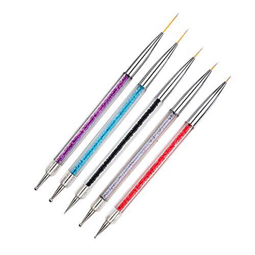 Waldd 5 Pieces Nail Art Liner Brushes, UV Gel Painting Nail Design Brush Pen, Nail Dotting Painting Drawing Pen 5//7/9/11/13 mm