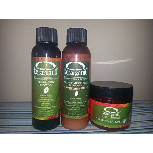 KERARGANIC - Formaldehyde-Free Organic Keratin Treatment Set - 2 Oz Natural Ingredients for Straight Silky Smooth Hair Keratin Complex Smoothing Hair Treatment Kit