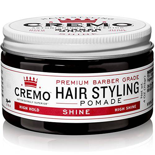 Cremo Premium Barber Grade Hair Styling Shine Pomade, High Hold & Shine, 4 Oz