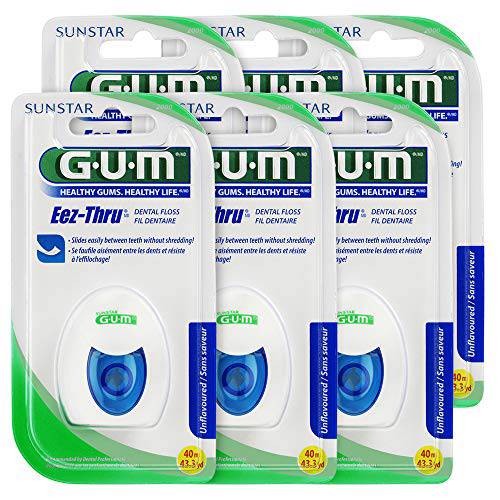GUM EEZ-Thru Dental Floss, Unflavored, 43.3 Yards (Pack of 6)