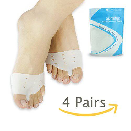 Bunion Corrector Gel Toe Separator for Hammer Toe with Forefoot Cushion Pad, Silicon Toe Straightener Spacer Hallux Valgus for Men and Women, Easy Wear in Shoes, Family Pack(4 Pairs)