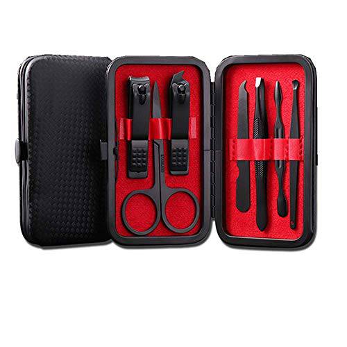 Nail Clipper Set Manicure Set Black Stainless Steel Fingernails & Toenails Clippers 7 pcs Nail clippers Pedicure Kit Nail Scissors Grooming Kit with Leather Travel Case (7 Black)