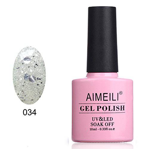 AIMEILI Soak Off U V LED Clear Glitter Gel Nail Polish - Golden Superstar Glitter (062) 10ml