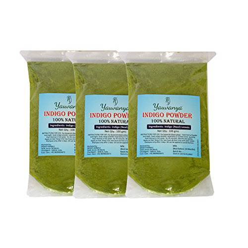 Yauvanya Pure Indigo Powder - Indigofera Tinctoria (100% natural, chemical free, ammonia free) Hair Color for hair - 300 Gms (3 packets of 100 Gms each)