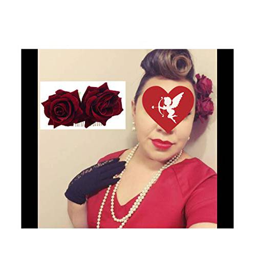 Ever Fairy Rose Flower Hair Clip Comb Slide Flamenco Dancer Pin Flower Brooch Lady Hair Styling Clip Hair Accessories (dark red1)