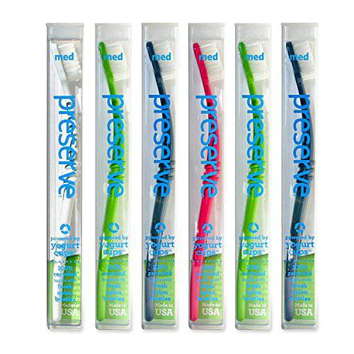 Preserve Toothbrushes with Travel Case, Medium Bristles, (Pack of 6) (Colors Vary)
