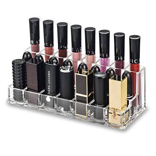 byAlegory Acrylic Combination Lip Makeup Organizer for (Lip Gloss, Lipstick, Large Based Lipsticks) | 23 Space Cosmetic Storage (CLEAR)