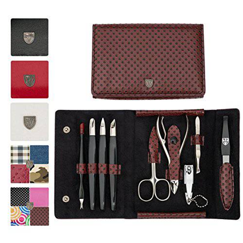 3 Swords Germany - brand quality 9 piece manicure pedicure grooming kit set for professional finger & toe nail care scissors clipper fashion leather case in gift box, Made in Solingen Germany (81201)