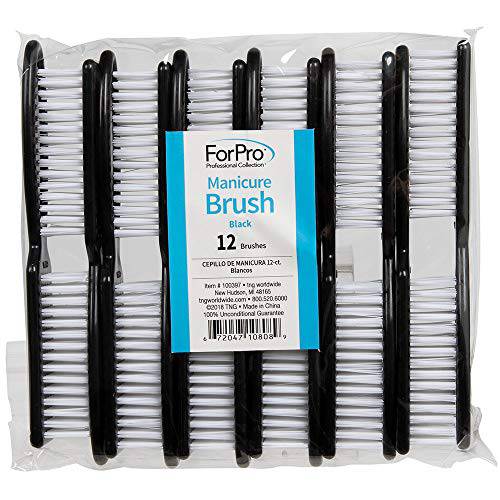 ForPro Premium Nail Brush, Professional Nail Scrub Brush for Cleaning Toes and Fingernails, 5.5” L, Black, 12-Count