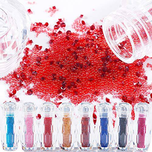 Hisenlee Nail Decorations 8 Bottles Rhinestones Micro 3D Glass Nail Caviar Beads and Diamonds For women