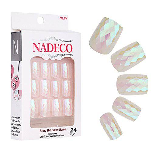 Urberry Set of 24 False Nails Mermaid Design Bright Color on Nails Short Full Cover Fake Nail Tips for women and girls (07)