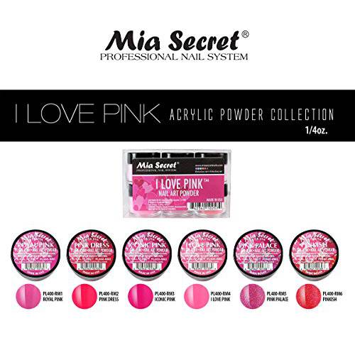 6PC Mia Secret Colored Acrylic Nail Art Powder Collection - I LOVE PINK, 6PC