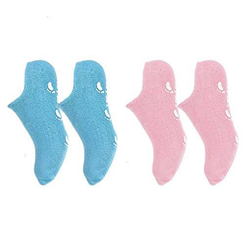 Socks, 2 Pairs of Moisturizing Gel Sock Softening Repair Cracked Skin Gel Sock Helps to Repair Dry and Loose Skin and Soften Feet Pink Blue