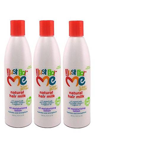 Just for Me Natural Hair Milk Lotion - Hydrates & Strengthens, Contains Coconut Milk, Shea Butter, Vitamin E, Sunflower Oil, Lightweight Moisture, Reduces Frizz, 10 oz (3 Pack)