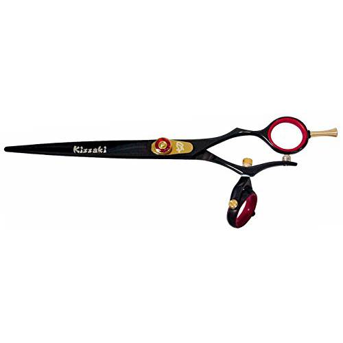 Kissaki Hair Scissors Gokatana 7.0 inches Double Swivel Black R Titanium Hair Cutting Shears