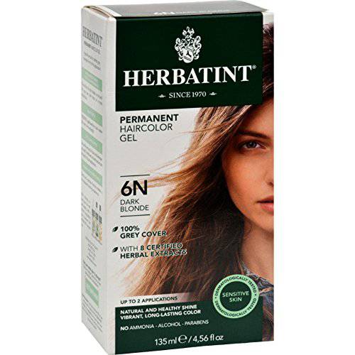 Herbatint Permanent Haircolor Gel, 6N Dark Blonde, Alcohol Free, Vegan, 100% Grey Coverage - 4.56 oz