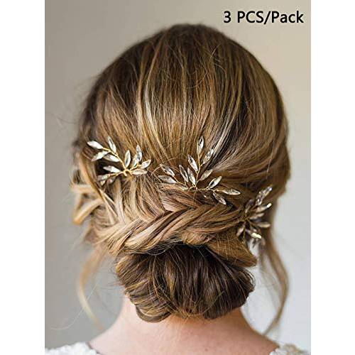 Artio Wedding Hair Pins Accessories with Rhinestones for Brides and Bridesmaids 3 PCS (Gold)