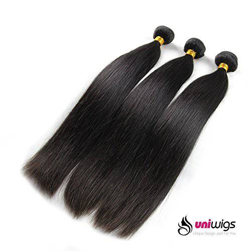 UniWigs Hair Mixed Length 3bundles 300g Virgin Brazilian Straight Human Hair Extension (8inches 10inches 12inches) Natural Color Can be Dyed