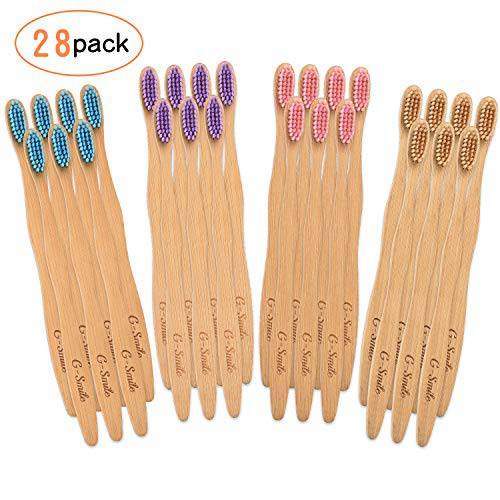 G-Smile Eco-Friendly Bamboo Toothbrushes with BPA Free Nylon Bristles, in 4 Colors and Individually Packaged by Recyclable Paper Bag (28 Pack)