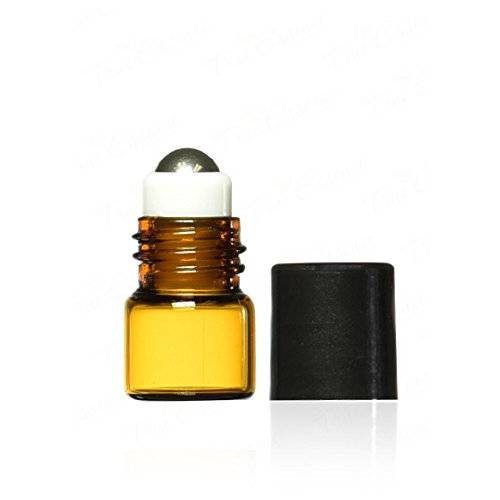 True Essence 1 ml, 1/4 Dram Amber Glass Micro Mini Roll-on Glass Bottles with Metal Roller Balls - Refillable Aromatherapy Essential Oil Roll On (12)