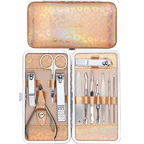 ZIZZON Nail Clippers Kit Manicure Pedicure set with Holographic Case(Rose Gold)