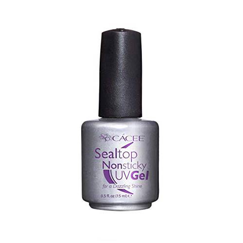 Seal Top Non-sticky Gel Topcoat for Artificial Nails, Finishing Sealer for Acrylic Nails, Builder Gel, Silk Wrap Nails, and Fiberglass Nails, Glass-like Shine, UV + LED by Cacee (0.5 oz)