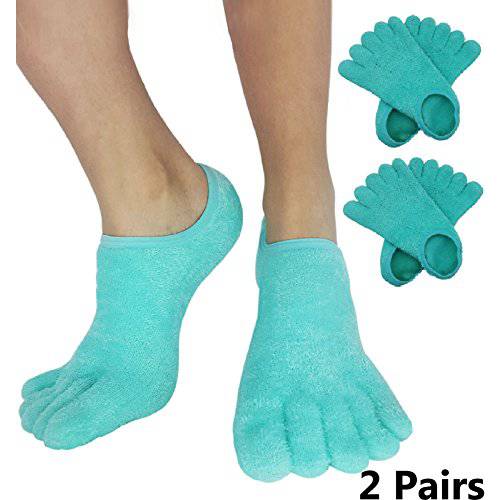 5-Toe Moisturizing Cracked Heel Socks - Treat Your Dry Feet Fast. Best Pain Relief from Cracking Foot Skin with These Gel Infused Moisturizer Sleeves for Women and Men (2 Pairs)