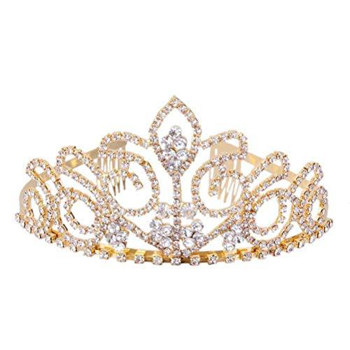ULTNICE Wedding Tiara Bridal Princess Crown Crystal Rhinestones Headband for Prom Wedding Party Gold