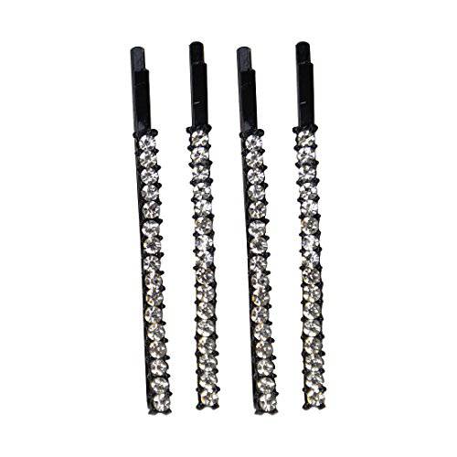 Clear Rhinestone Studded Hair Barette Bobby Pin Clip | 4 Count | Gold
