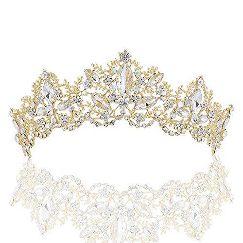 Sppry Women Tiara - Baroque AB Crystal Crown for Bridal Queen Princess Girls at Wedding Birthday Pageant Party (Gold)