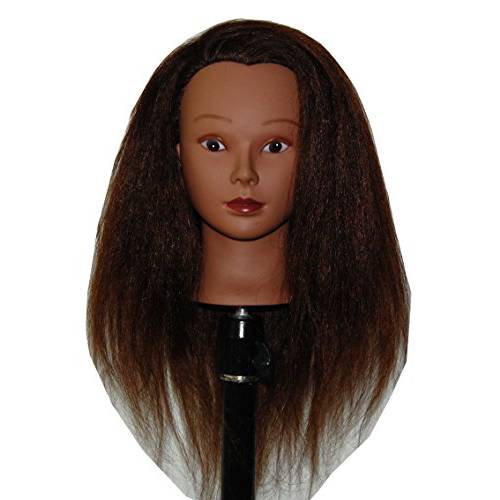 Afro Coarse 100% Real Hair Mannequin Head Hairdresser Training Head Manikin Cosmetology Head (YAKI-K)