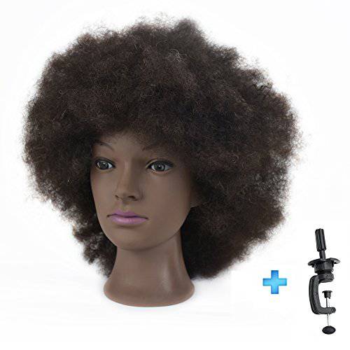 Afro Mannequin Head 100% Human Hair 8Cosmetology Manikin Training Head with Free Clamp