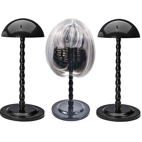 2 Pack Wig Stand Portable Folding Travel Wig Stand Stable Durable Wig Hair Hat Cap Holder Stand Collapsible Durable Plastic Wig dryer Wig Display Tool (Black)