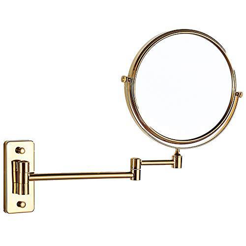 Cavoli 8 Inch Wall Mounted Mirror with 10x Magnification for Bathroom Two-Sided Swivel , Wall Vanity Mirror Brass Gold Finish(8in,10x)