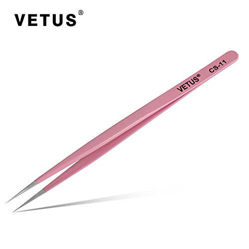 Pink Color Precision Eyebrow Eyelash Plant Tweezers Hair Remover Nail Beauty Makeup Tool Stainless Steel Pointed Tip CS-11