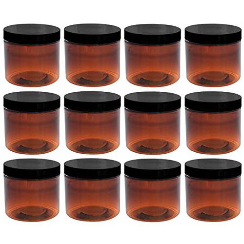 2oz Amber Jars with Lid, 12 Pack, Round PET Plastic Jar Container with Blank Labels (BPA Free) ……