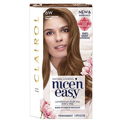 Clairol Nice’n Easy Permanent Hair Dye, 6W Light Mocha Brown Hair Color, Pack of 3