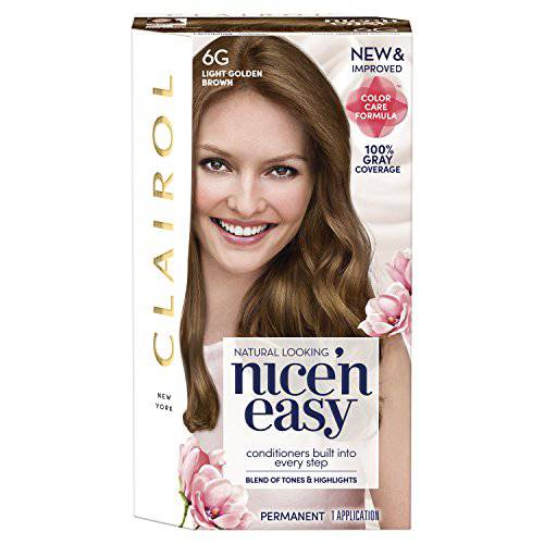Clairol Nice’n Easy Permanent Hair Dye, 6G Light Golden Brown Hair Color, Pack of 1
