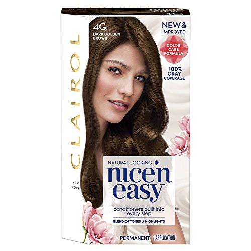 Clairol Nice’n Easy Permanent Hair Dye, 4G Dark Golden Brown Hair Color, Pack of 1