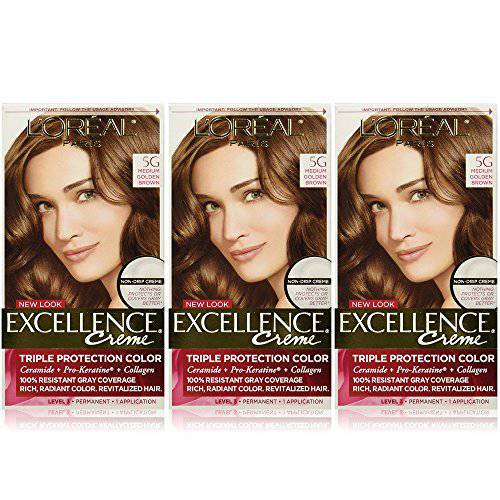 L’Oreal Paris Excellence Creme Hair Color, Medium Golden Brown (Pack of 3)