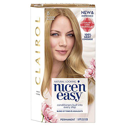 Clairol Nice’n Easy Permanent Hair Dye, 8 Medium Blonde Hair Color, Pack of 1
