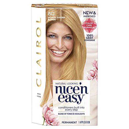 Clairol Nice’n Easy Permanent Hair Dye, 8G Medium Golden Blonde Hair Color, Pack of 1