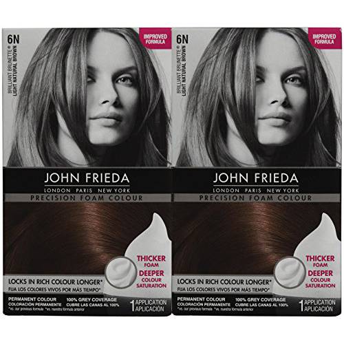John Frieda Precision Foam Hair Colour, Light Natural Brown 6N, 2 pk