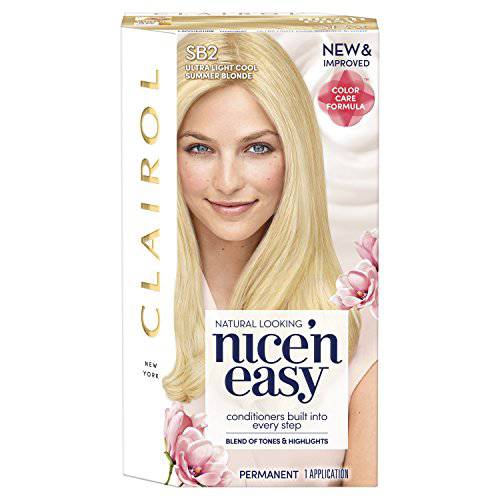 Clairol Nice’n Easy Permanent Hair Dye, SB2 Ultra Light Cool Blonde Hair Color, Pack of 1