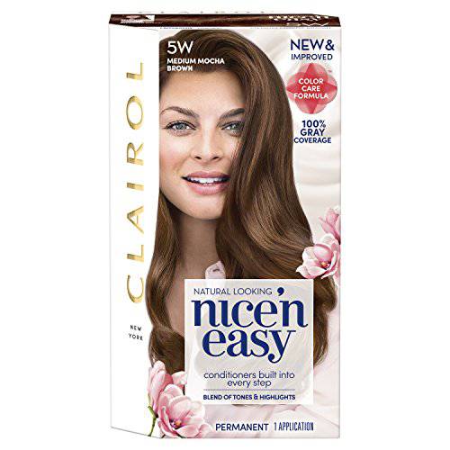 Clairol Nice’n Easy Permanent Hair Dye, 5W Medium Mocha Brown Hair Color, Pack of 1