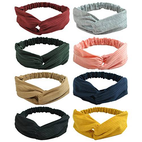 Women and Little Girl’s Stretchy Headbands Teens Cross Hairband for Fashion Shampoo Sports 8 Pack (8 Colors, Girl Head 40-52CM)