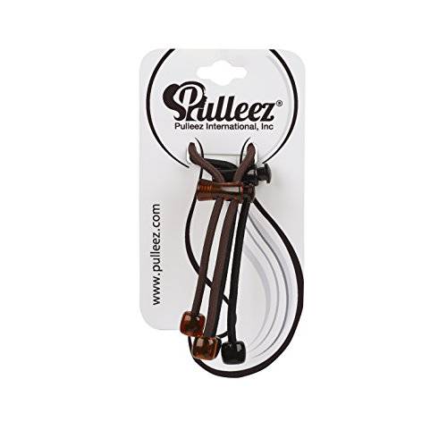 Pulleez Sliding Ponytail Holder, Set of 2 - Acrylic Charms - Black/ Brown Elastic Hair Ties